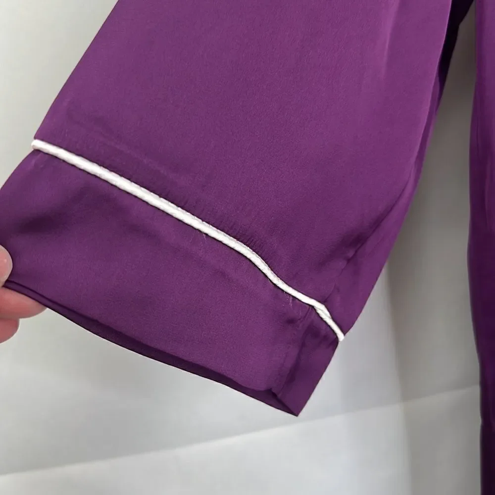 EKouaer Purple with white piping satin night shirt gown NWT size small